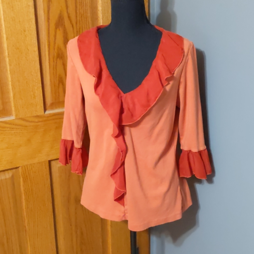 Soft Surroundings Ruffle Trim Blouse